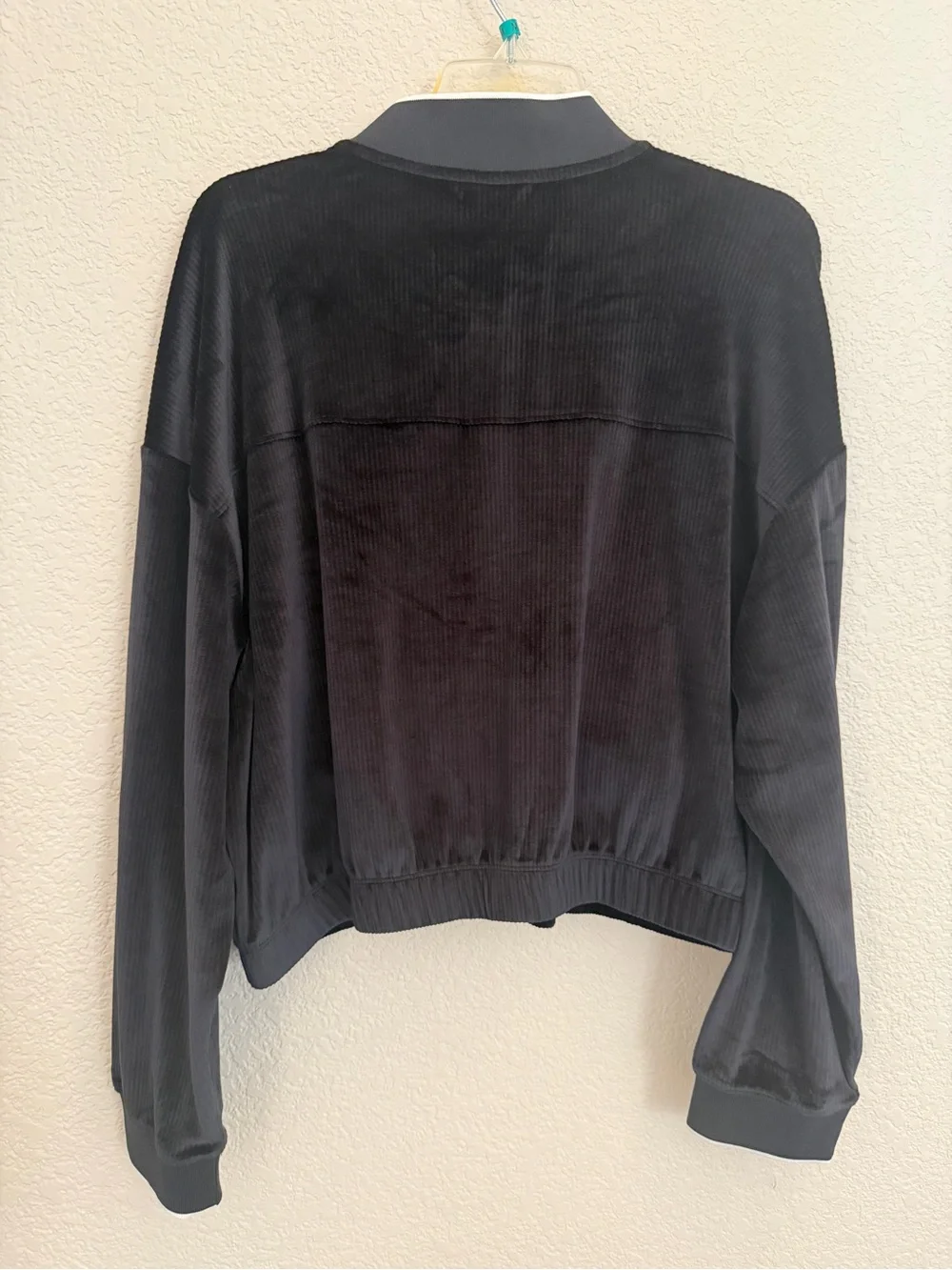 Victoria's Secret Black Velour Bomber Jacket with White-Trim Collar XL